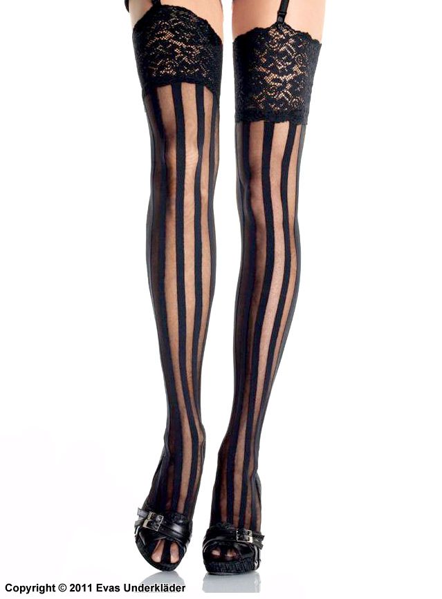 Randiga stockings med bred spetstopp